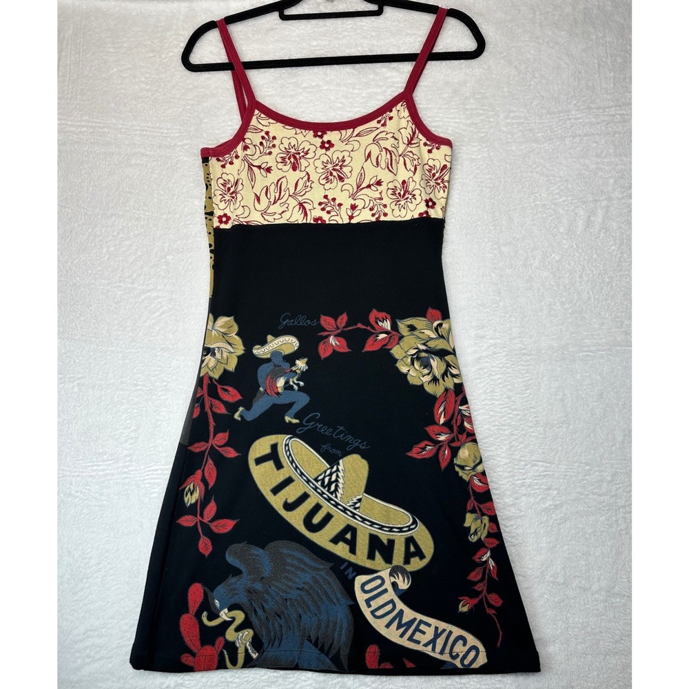 Custo Barcelona Cami Dress Womens Medium Black Tijuana Graphic Cotton